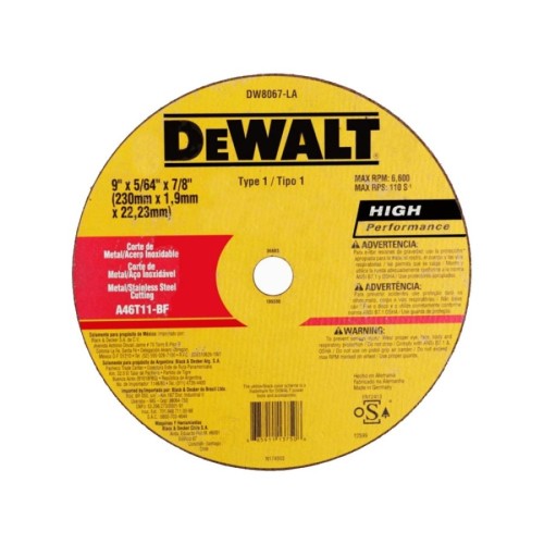 DISCO CORTE INOX 9"x 5/64 (1,9mm) DEWALT DW8067 Z