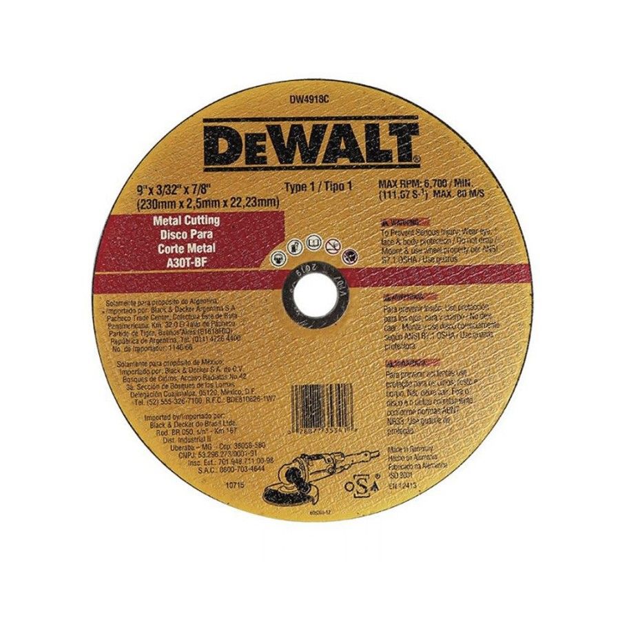 DISCO CORTE METAL 9"x 3/32 DEWALT DW4918C