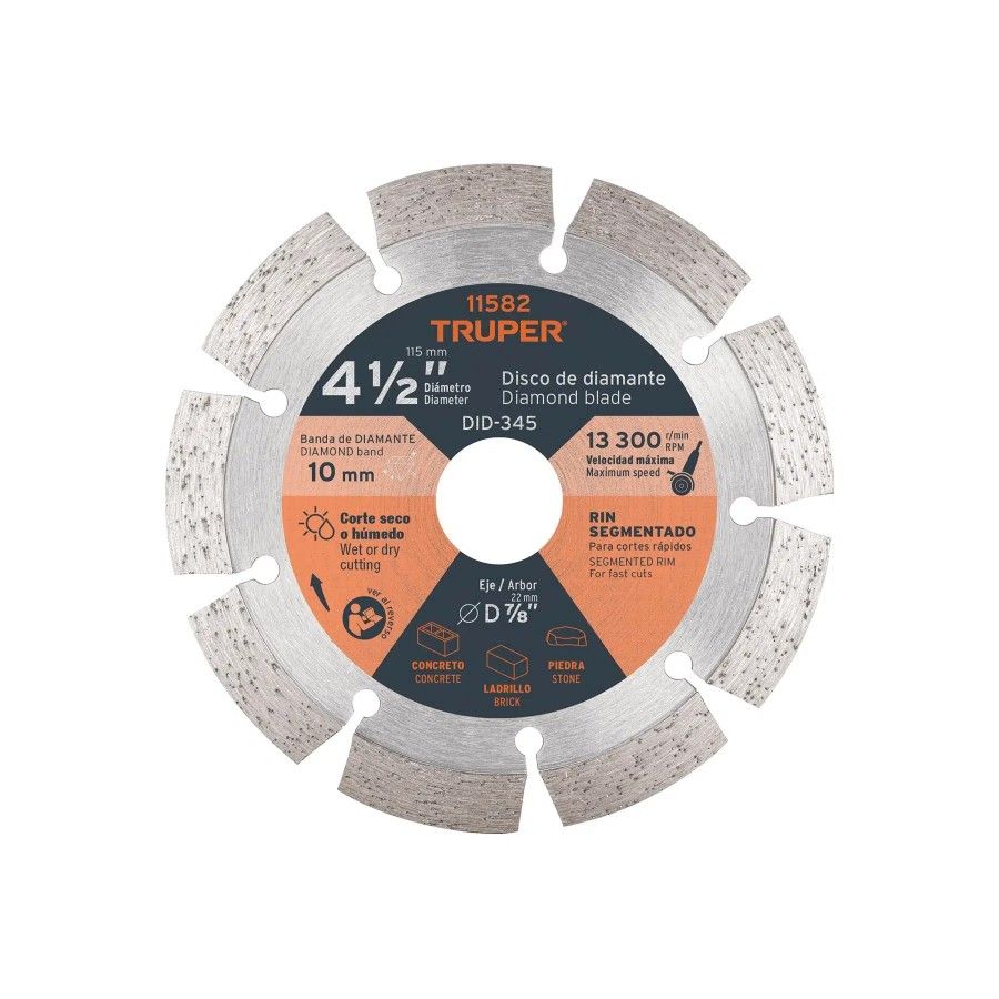 DISCO CORTE DIAMANTE SEGMENTADO  4,1/2Pulg TRUPER DDT-829D