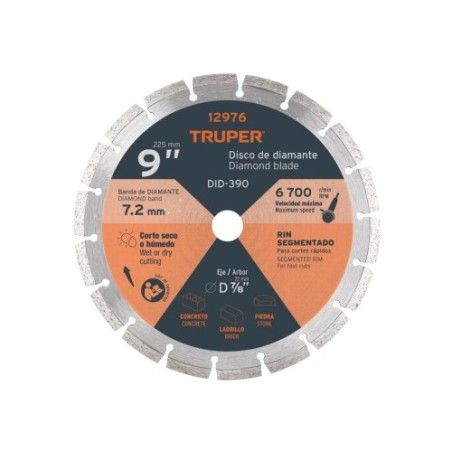DISCO CORTE DIAMANTE SEGMENTADO  9" TRUPER 12976 DID-390