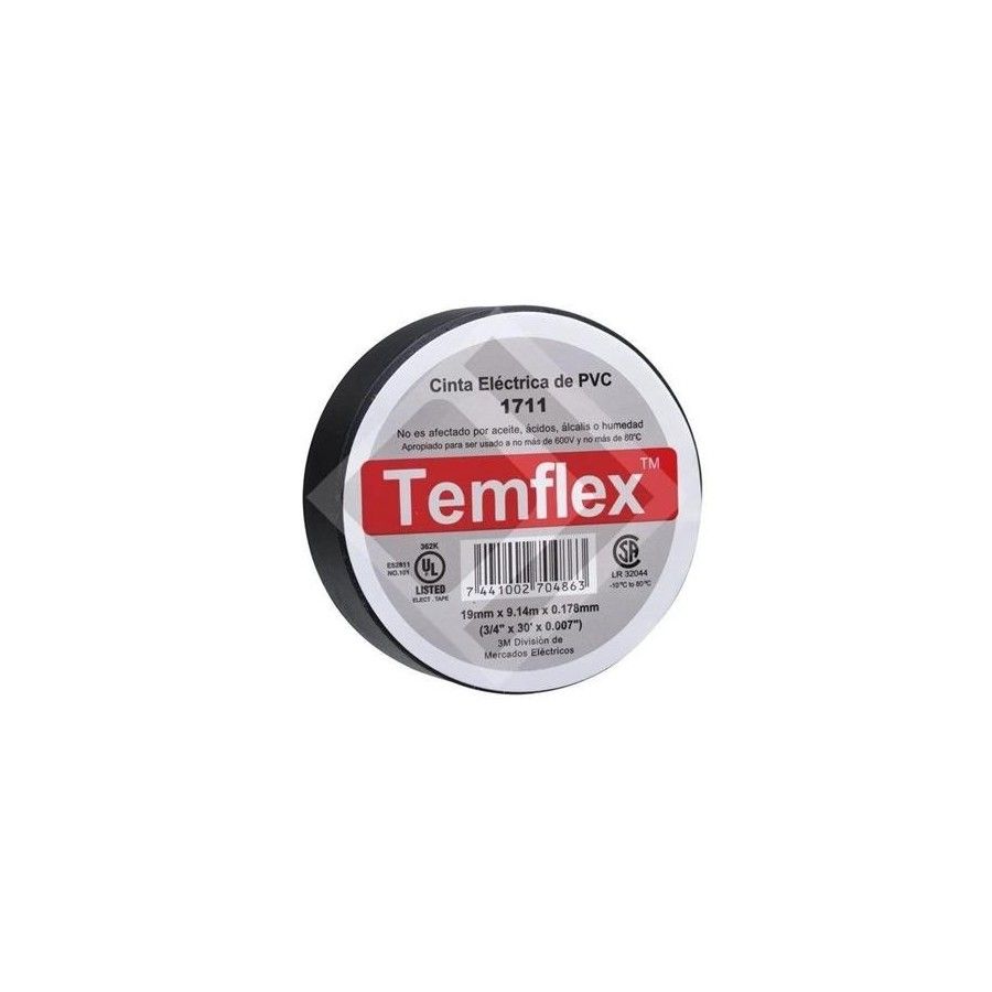 TAPE NEGRO TEMFLEX No165 3/4PULGx 18.3mt