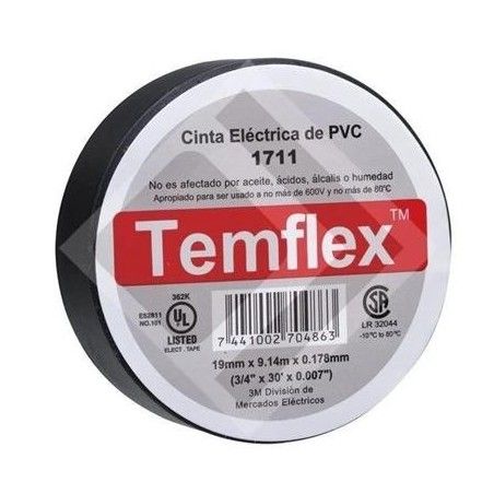 TAPE NEGRO TEMFLEX No165 3/4PULGx 18.3mt